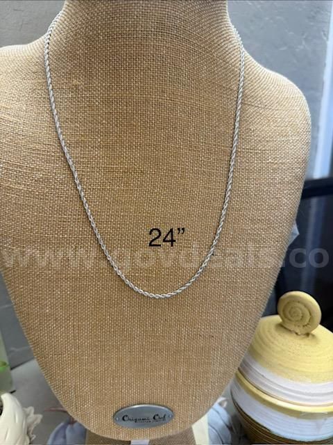 Beautiful, Rhodium Clad (Silver), 2MM, 24 Inch Rope Chain Necklace