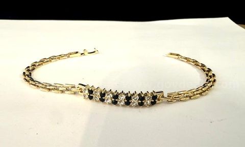 Beautiful, 7 Inch, CZ Sapphire, W Accents Link, Real 24k Gold Filled Tennis Bracelet