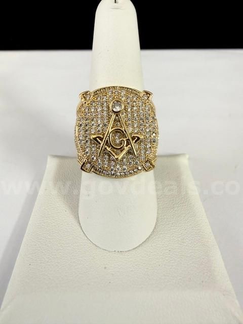 Gorgeous, Size 9, Men’s, CZ Bling Masonic Ring, Real 24k Gold Filled