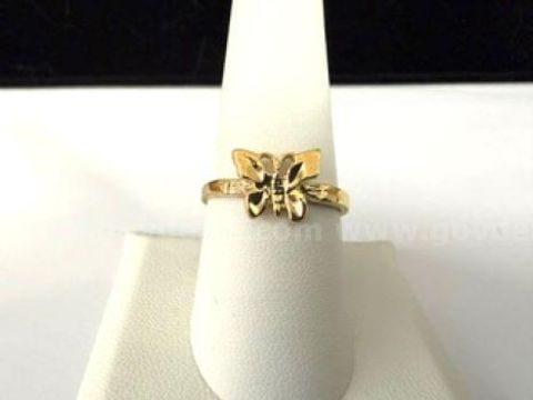 Beautiful, Size 8 1/2, Diamond Cut, Delicate Butterfly Ring, Real 24k Gold Filled