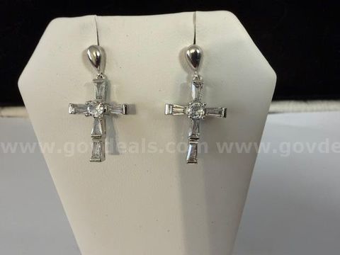 Stunning, Rhodium Clad (Silver), CZ Cross Stud Earrings