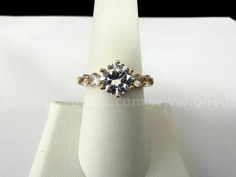 Beautiful, 3 Carat CZ Bridal Ring, Size 8, W/Accents, Real 24k Gold Plated