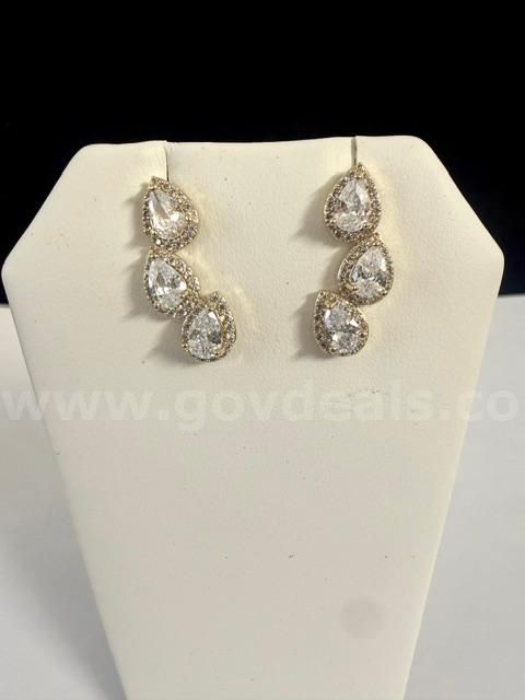 Beautiful, CZ Pear-Shaped 3 Tier Earrings, Real 24k Gold Filled