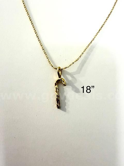 18 Inch, Diamond Cut Box Chain, W/Candy Cane Pendant, Real 24k Gold Filled