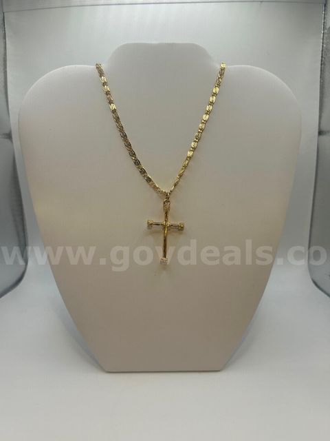 23”,Byzantine Cross Necklace 24K Real Gold Plated