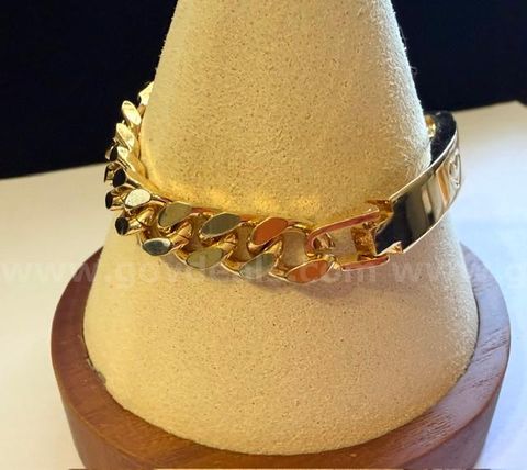 Ladies, Beautiful, 7”, Heart ID Cuban Link Bracelet, Real 24k Gold Plated
