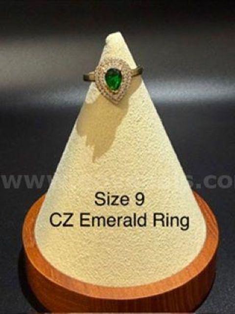 Gorgeous, Ladies, Size 9, CZ Emerald Ring W/Accents, Real 24k Gold Filled