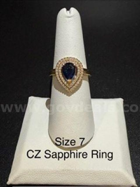 Gorgeous, Ladies, Size 7, CZ Sapphire Ring W/Accents, Real 24k Gold Filled