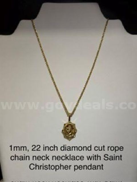 Beautiful, 1MM, 22 Inch, Diamond Cut Rope Chain, W/Saint Christopher Pendant, Real 24k Gold Filled
