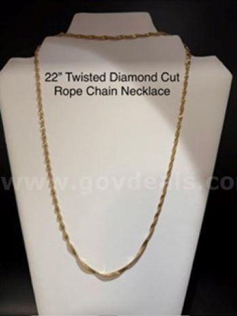 Beautiful, 22 Inch, Twisted Diamond Cut Rope Chain Necklace, Real 24k Gold Filled