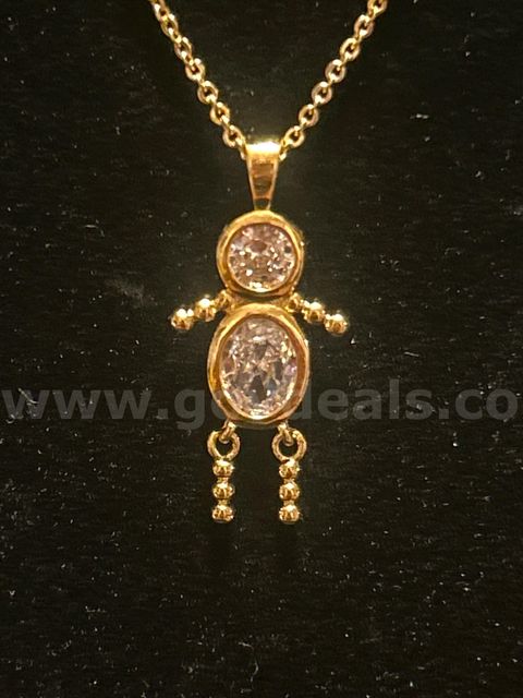 17 Inch, Dainty Chain Necklace W/Diamond CZ Little BoyPendant 24K Real Gold Pendant