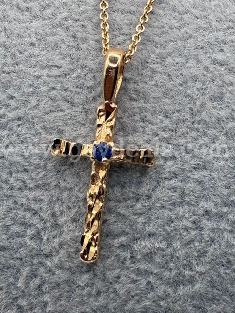 20Inch, Dainty Chain Necklace W/ Sapphire Birthstone CZ Cross 24K Real Gold Plated