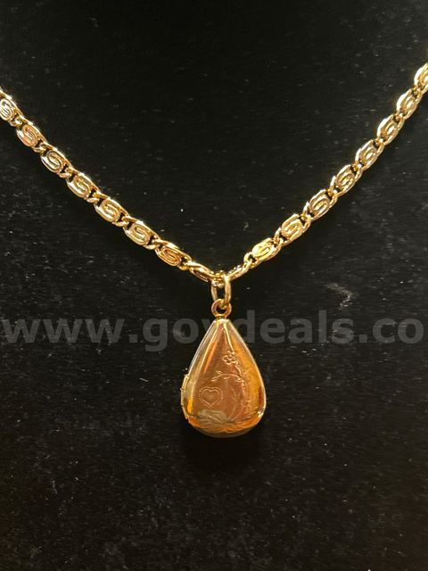 Flower Etched Tear Drop Locket W/24” Necklace. 24K Real Gold Plated FREE SHIPPING W/ BUY IT NOW!!