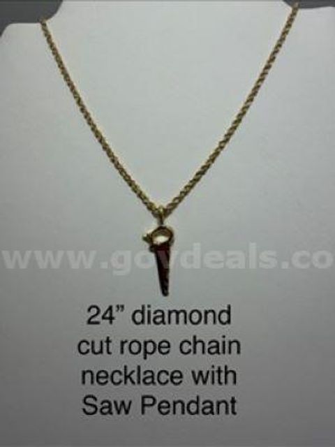 1MM, 24" Diamond Cut, Real 24k Gold Filled, Rope Chain, W/Saw Pendant