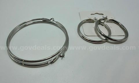 Set of (2), Pair of Rhodium Clad (Silver) Hoop Earrings