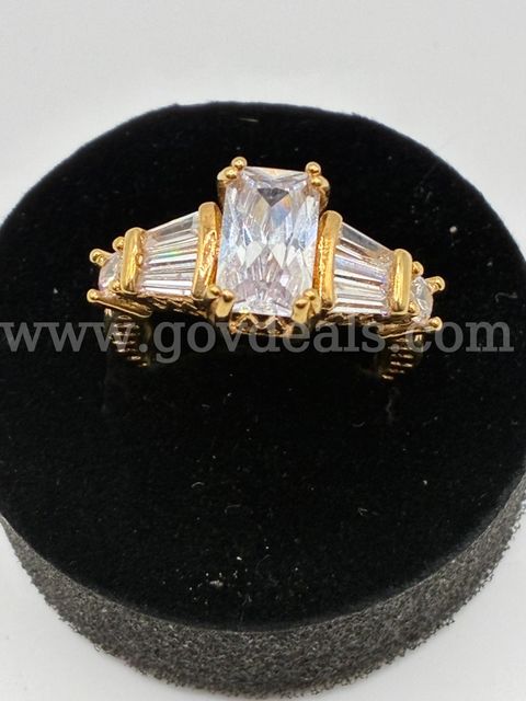 Size 7, CZ, Emerald Cut Engagement Ring 24K Real Gold Plated