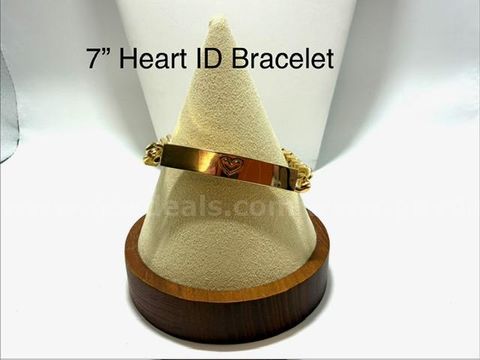 Gorgeous, 7 Inch, Real 24k Gold Filled, Curb Link ID Heart Bracelet