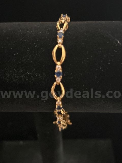 8 Inch, CZ Sapphire Birthstone Tennis Bracelet 24K Real Gold Plated.