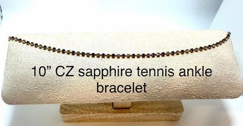 Gorgeous, 10 Inch, Real 24k Gold Filled, CZ Sapphire Tennis Ankle Bracelet