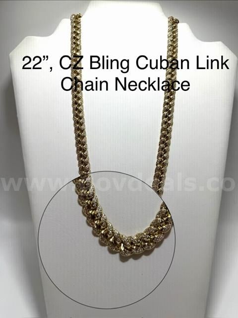 Gorgeous, Heavy, 22 inch, CZ Bling Bling Cuban Link Chain Necklace, 24k Real Gold Filled