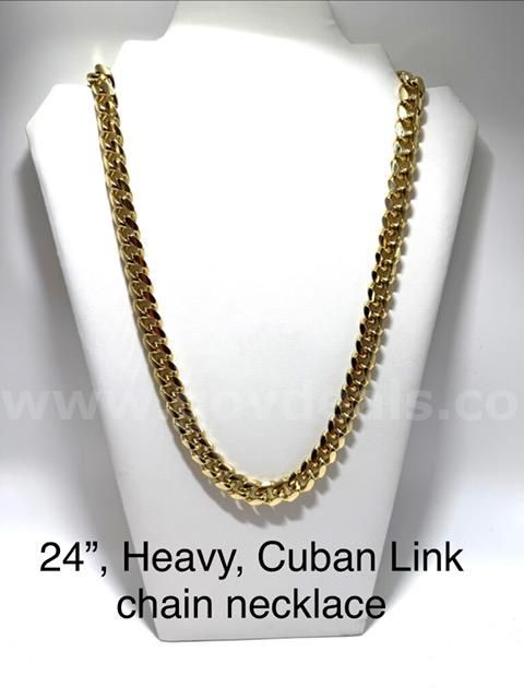 Beautiful, Heavy, 24 Inch Cuban Link Chain Necklace, Real 24k Gold Filled