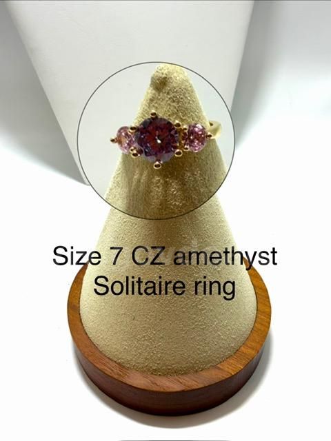 Beautiful, Size 7, CZ Amethyst Ladies Ring, Real 24k Gold Filled