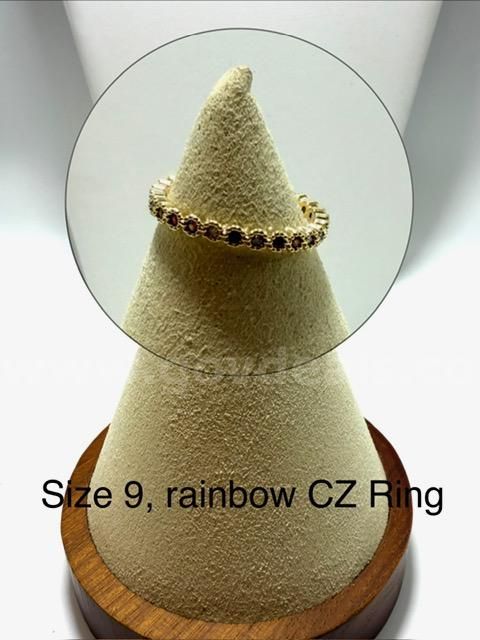 Beautiful, Ladies, Size 9, CZ Rainbow Wedding Band/Ring, Real 24k Gold Filled