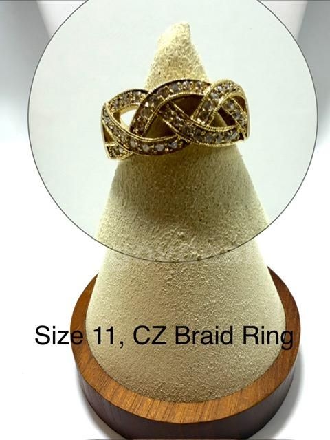 Gorgeous, Ladies, Real 24k Gold Filled, Size 11, Cubic Zirconia Braided Ring