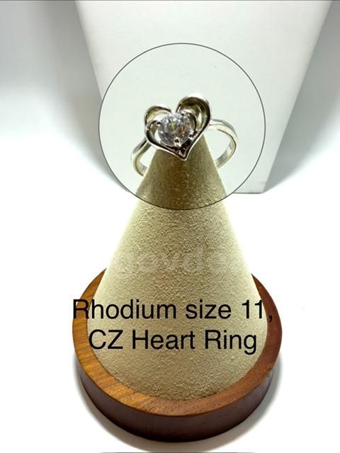 Beautiful, Rhodium Clad (Silver), Size 11, Ladies, CZ Heart Ring