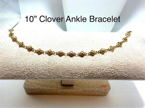 Beautiful, Ladies, 10 Inch, Clover Ankle Bracelet, 24k Real Gold Filled
