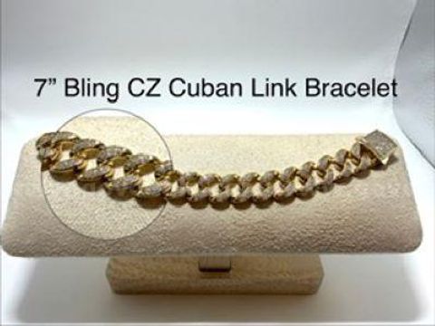 Gorgeous, 7 Inch, CZ Bling Bling, Cuban Link Bracelet, 24k Real Gold Filled