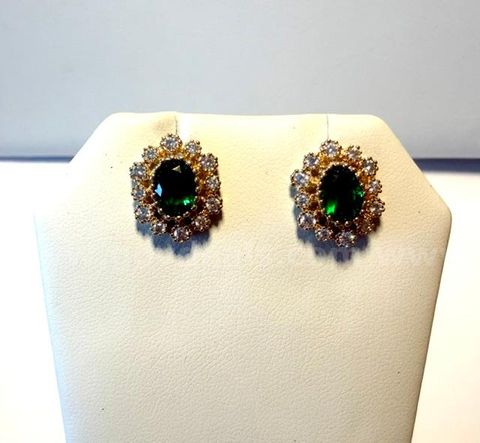 Gorgeous, Emerald CZ Earrings W/Accents, 24k Real Gold Filled