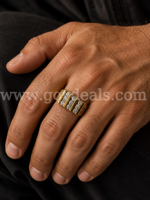 Size 10 1/2, Mens, Bar W/CZ Nugget Ring. 24K Real Gold Plated