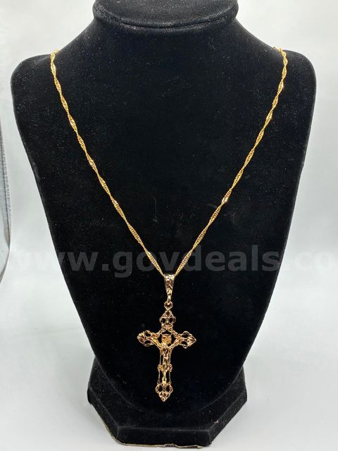 24” Whisper Necklace W/ Jesus Cross Pendant 24K Real Gold Filled.