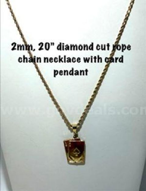 2MM, 20”, Diamond Cut, Real 24k Gold Filled, Rope Chain Necklace W/Card Pendant