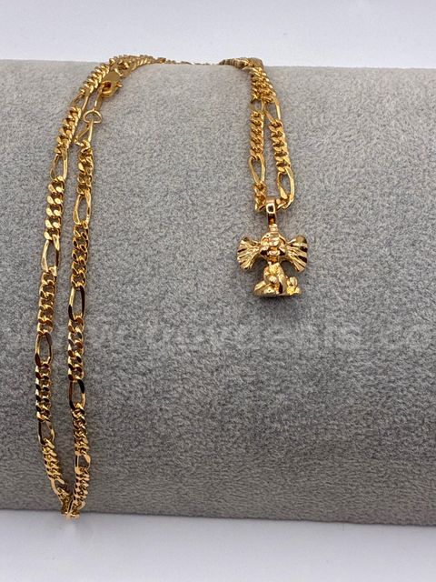22” Figaro Necklace w/ Baby Elephant Pendant 24K Gold Filled