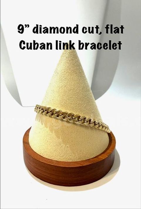 Gorgeous, Real 24k Gold Filled, 9 Inch, Flat Cuban Link, Diamond Cut Bracelet