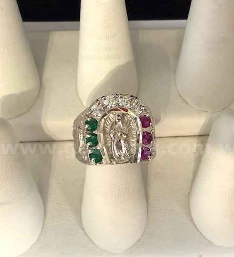 Men's, Rhodium, Lady of Guadeloupe, Size 9, CZ Ring