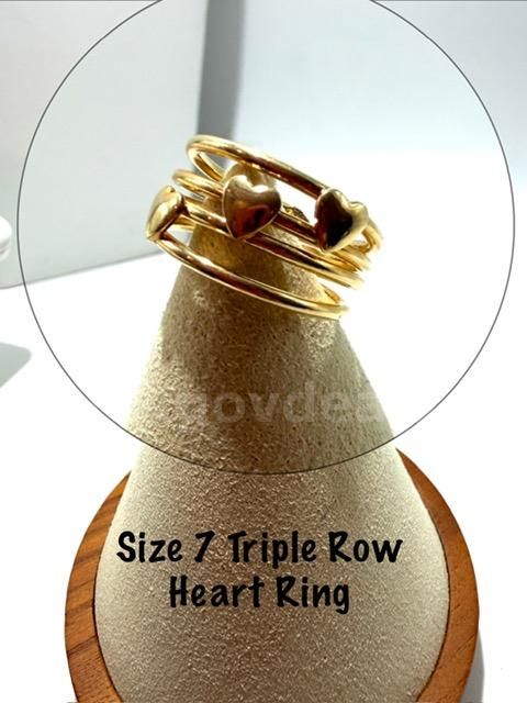 Lovely, Ladies, Size 7, 24kt Gold Filled, Triple Row Heart Ring