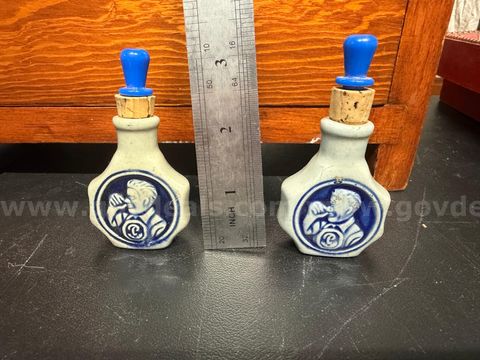 Vintage German Snuff Ceramic Bottles W/Cork Stopper Schmalzier Frantz