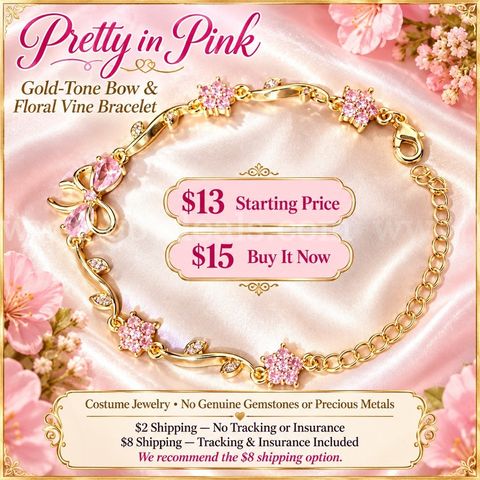 Pretty in Pink — Gold-Tone Bow & Floral Vine Bracelet