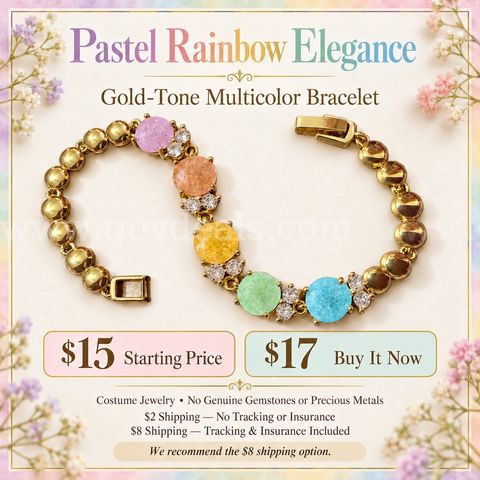 BEAUTIFUL Pastel Rainbow Bracelet — Gold Tone 7 Inches