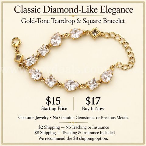 Classic Diamond-Like Elegance — Gold-Tone Bracelet-7 inches