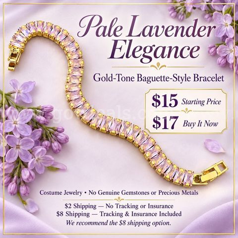 Stunning 7 inch Pale Lavender Baguette-Style Bracelet — Gold Tone