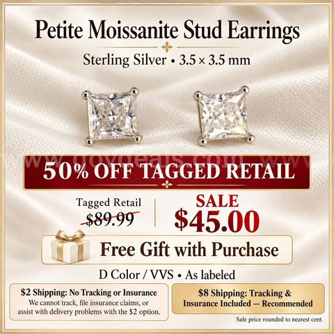 Petite Sterling Silver Moissanite Stud Earrings — 50% Off Tagged Retail