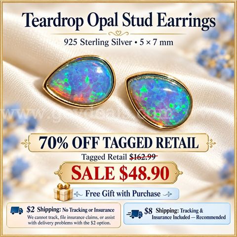 Beautiful Green/Blue Opal Stud Earrings — 925 Sterling Silver 70% off-Free Gift!