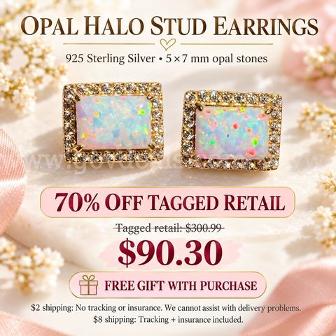 Opal Halo Stud Earrings — 925 Sterling Silver 70% OFF TAGGED RETAIL! FREE GIFT!