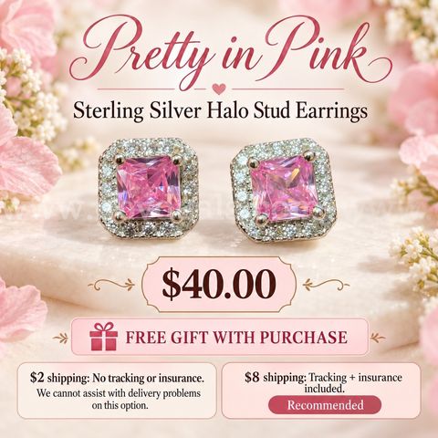 Pretty in Pink — Sterling Silver Halo Stud Earrings $40.00 for the pair — FREE gift with purchase!