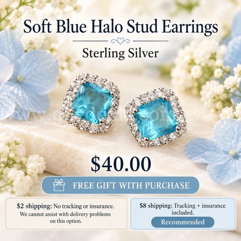 Blue Halo Stud Earrings — Sterling Silver $40.00 for the pair — FREE gift with purchase!
