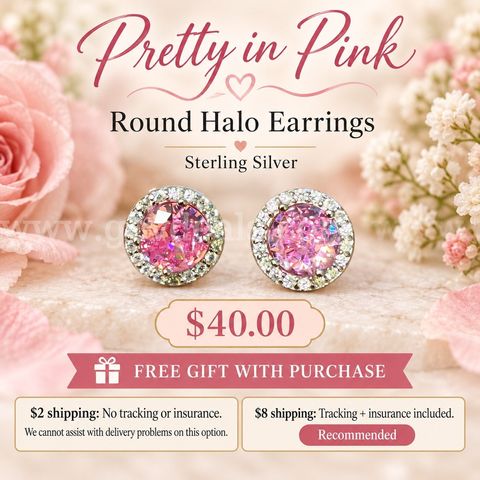 Pretty in Pink — Sterling Silver Round Halo Earrings — FREE gift with purchase!
